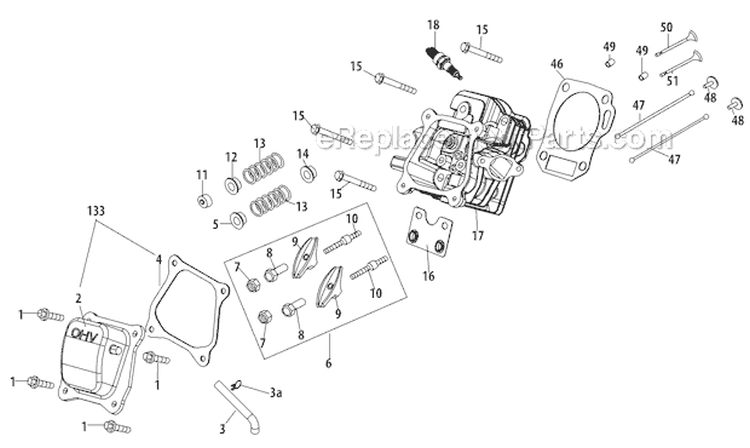Cylinder Head Diagram and Parts List for 31AM63KE701 2011 Yard Man Snow Blower
